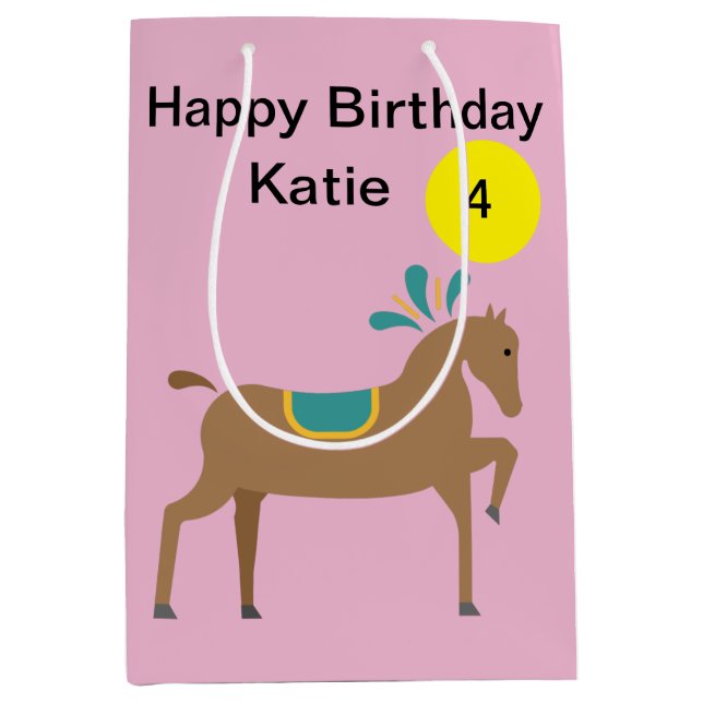 Sac Cadeau Moyen Girl’s éditable mignon dessin animé âge cheval (Devant)