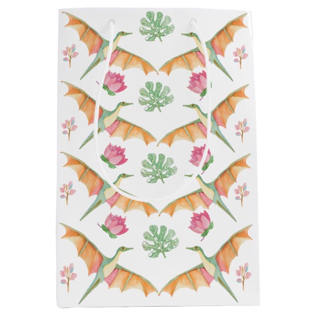 Sac Cadeau Moyen Girls Pretty Dinosaur Birthday Gift Bag   (Devant)