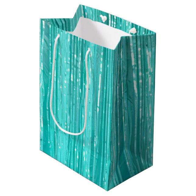 Sac Cadeau Moyen Girly Aqua Mint Glam Tinsel Stripes  (Devant Angle)