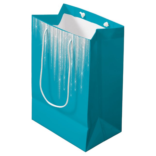 Sac Cadeau Moyen Glaçons de Noël Bleu Aqua (Devant Angle)