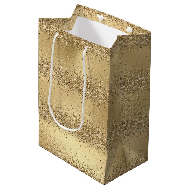 Sac Cadeau Moyen Glam Gold Luxe Glitzy Sparkle Parties scintillant (Devant Angle)