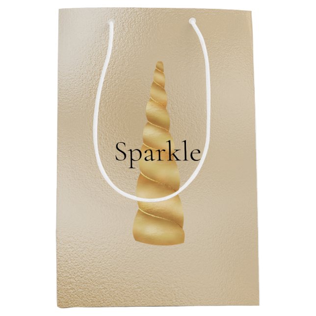 Sac Cadeau Moyen Glam Gold Unicorn Anniversaire (Devant)