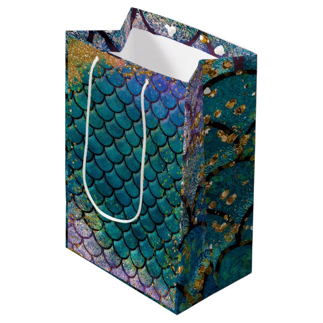 Sac Cadeau Moyen Glam Mermaid Balances de poisson Turquoise violet  (Devant Angle)