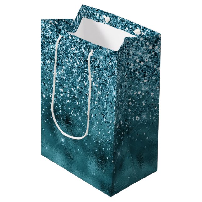 Sac Cadeau Moyen Glam Parties scintillant turquoise Glitz (Devant Angle)