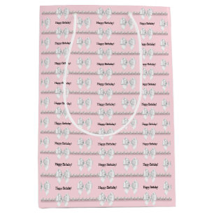 Sac Cadeau Moyen Glam Rose Thème Tiffany Bougie Joyeux Anniversaire