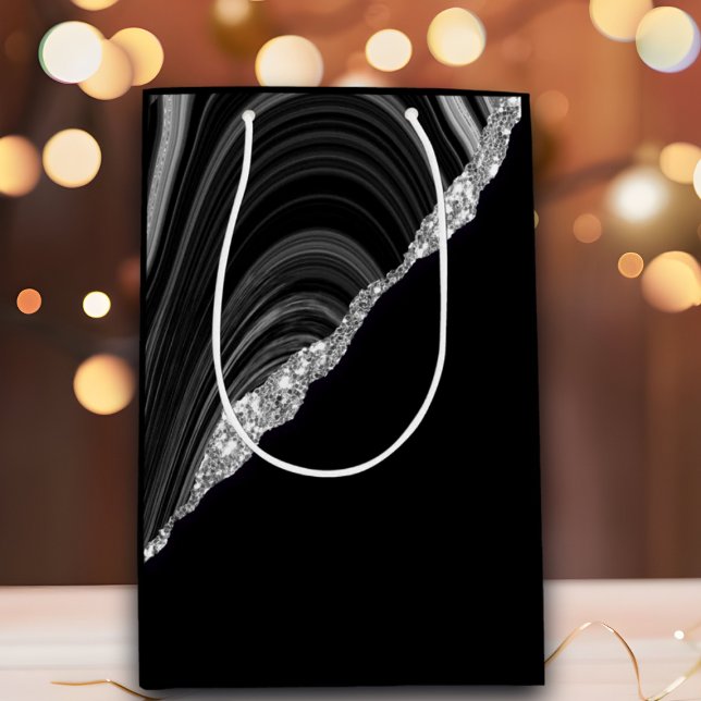 Sac Cadeau Moyen Glam Silver Parties scintillant Black Festive (Créateur téléchargé)