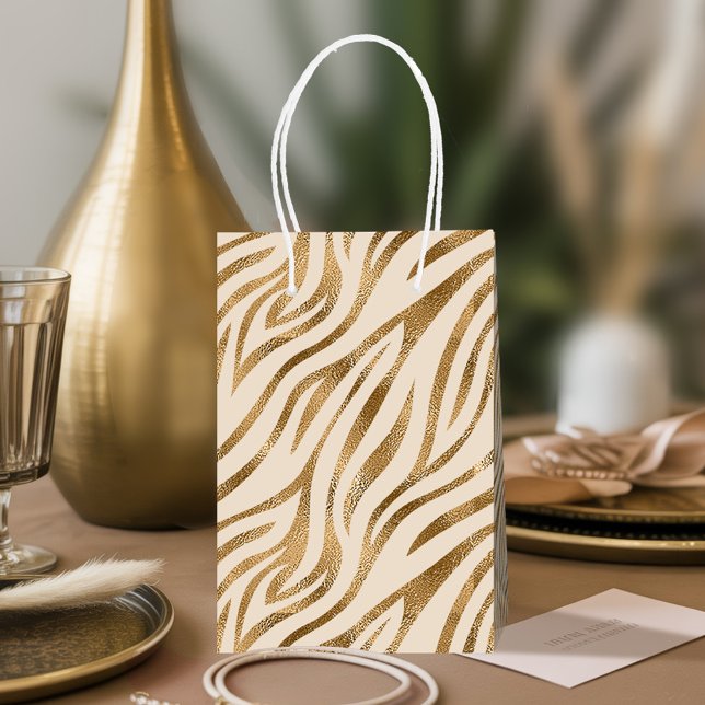 Sac Cadeau Moyen Glam Zebra Stripes Motif Safari Gold ID1151 (Créateur téléchargé)