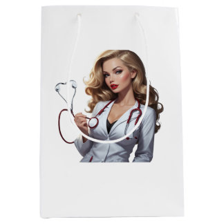 Sac Cadeau Moyen Glamorous Doctor with Heart Stethoscope – Elegant 