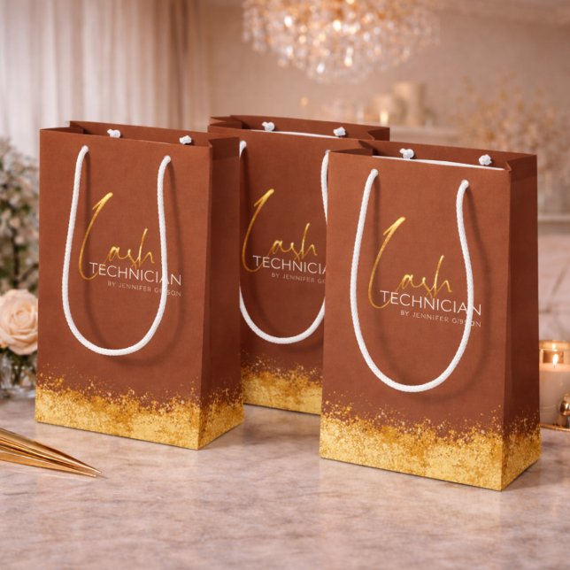 Sac Cadeau Moyen Glamorous Gold & Brown Lash Tech  (Créateur téléchargé)