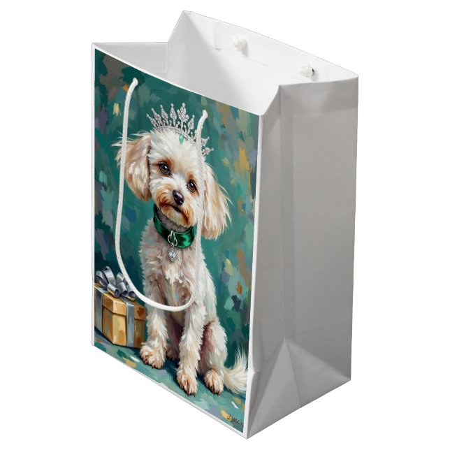 Sac Cadeau Moyen Glamorous White Poodle Princess Christmas Art (Devant Angle)