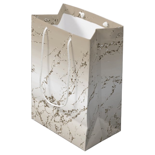 Sac Cadeau Moyen Glitz en marbre or et blanc (Devant Angle)