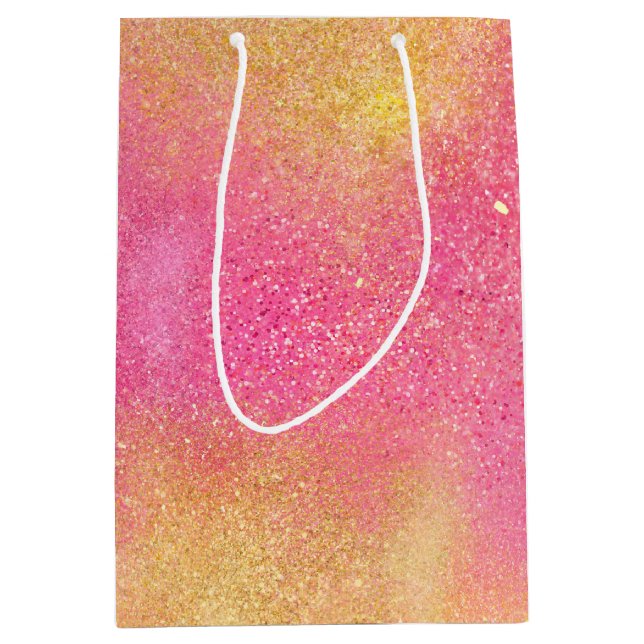 Sac Cadeau Moyen Glitzy rose or étincelle et brillance (Devant)