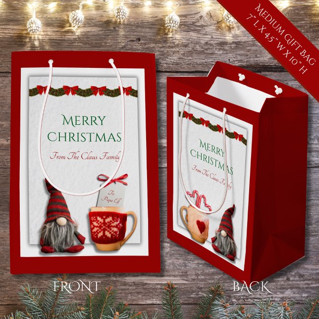 Sac cadeau moyen Gnome Noël joyeux (Merry Christmas Gnome Medium Gift Bag)