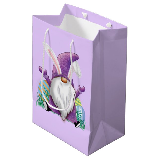 Sac Cadeau Moyen Gnome pourpre de Pâques (Devant Angle)