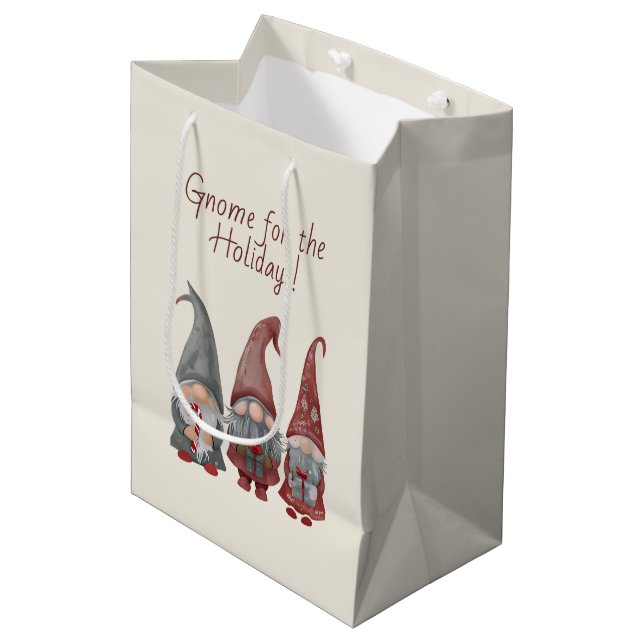 Sac Cadeau Moyen Gnomes de Noël adorables avec la fête de Noël (Devant Angle)