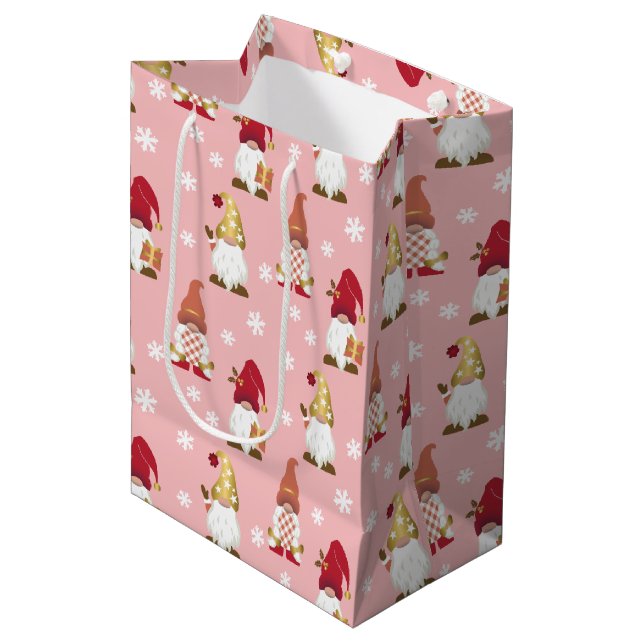 Sac Cadeau Moyen Gnomes tendance hiver Gold rose rouge (Devant Angle)