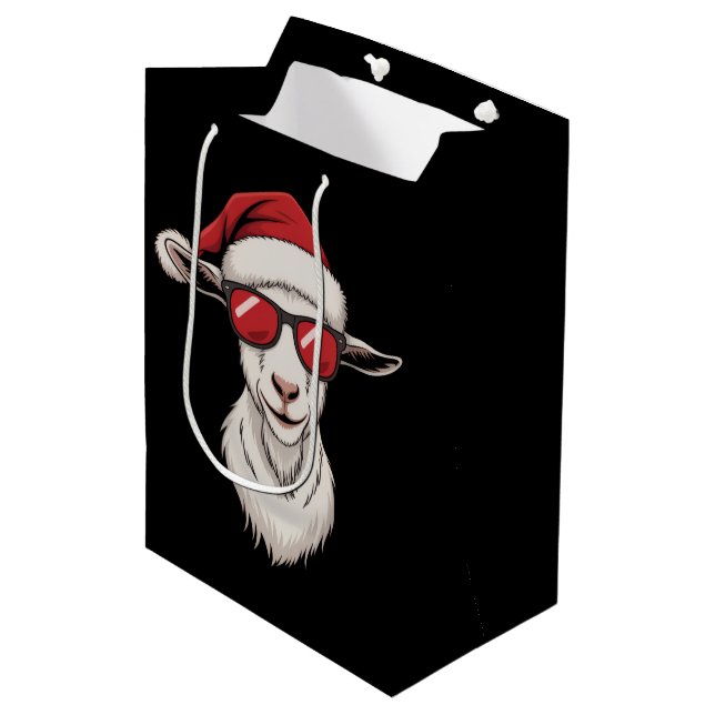 Sac Cadeau Moyen Goat Santa Hat Funny Cute Farm Animal Farmer Xmas (Devant Angle)