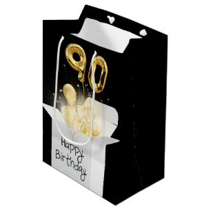 Sac Cadeau Moyen Gold 90e Anniversaire Ballons en boîte