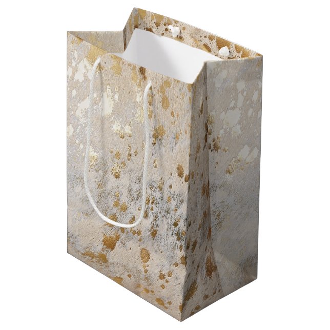 Sac Cadeau Moyen Gold Cowhide Print Metallic (Devant Angle)
