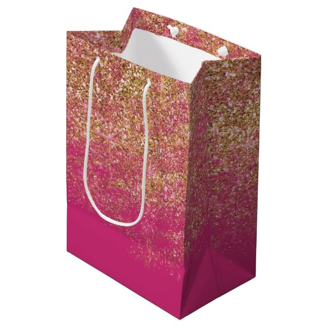 Sac Cadeau Moyen Gold Faux Parties scintillant Girl rose étincelle (Devant Angle)