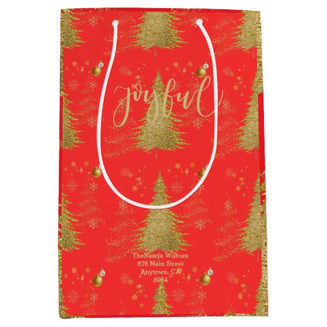 Sac Cadeau Moyen Gold JOYFUL on Red Christmas (Devant)