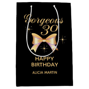 Sac Cadeau Moyen Gold Ribbon Girl Gorgeous 30 Black Joyeux Annivers