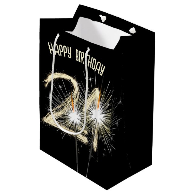Sac Cadeau Moyen Gold Sparklers pour 21e anniversaire (Devant Angle)