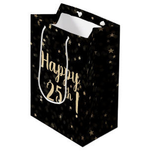 Sac Cadeau Moyen Gold Stars and Dots 25th Birthday Medium Gift Bag