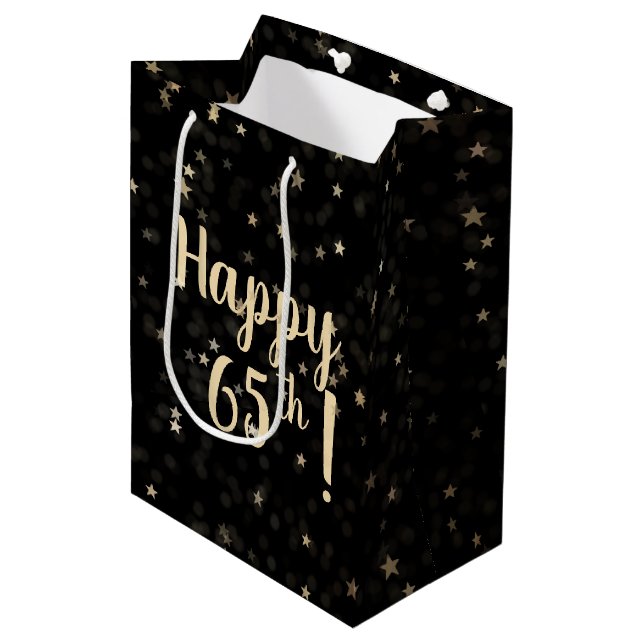 Sac Cadeau Moyen Gold Stars and Dots 65e Anniversaire Sac-cadeau mo (Devant Angle)