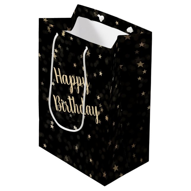Sac Cadeau Moyen Gold Stars and Dots Anniversaire (Devant Angle)