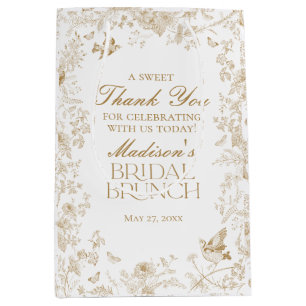 Sac Cadeau Moyen Gold Toile De Jouy Floral Bridal Brunch Faveurs