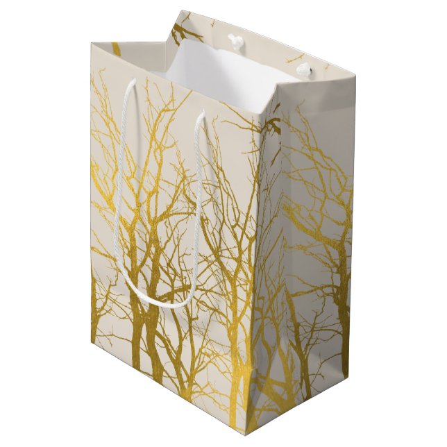 Sac Cadeau Moyen Gold Tree Branches Motif Arrière - plan beige (Devant Angle)