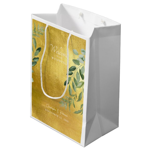 Sac Cadeau Moyen Gold Wedding Favoriser Welcome Foliage (Dos Angle)