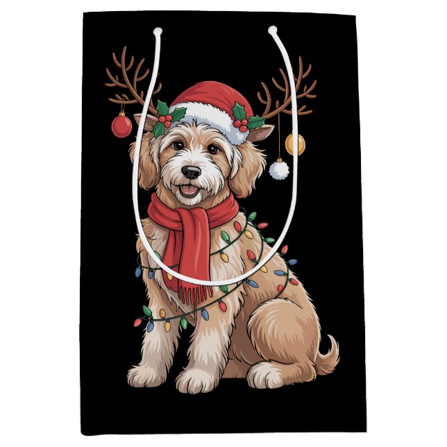 Sac Cadeau Moyen Golden Doodle Gorgeous Reindeer Christmas Tree  (Devant)