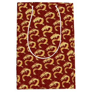 Sac Cadeau Moyen Golden Dragon Chinois Nouvel An Souhaite Oriental 