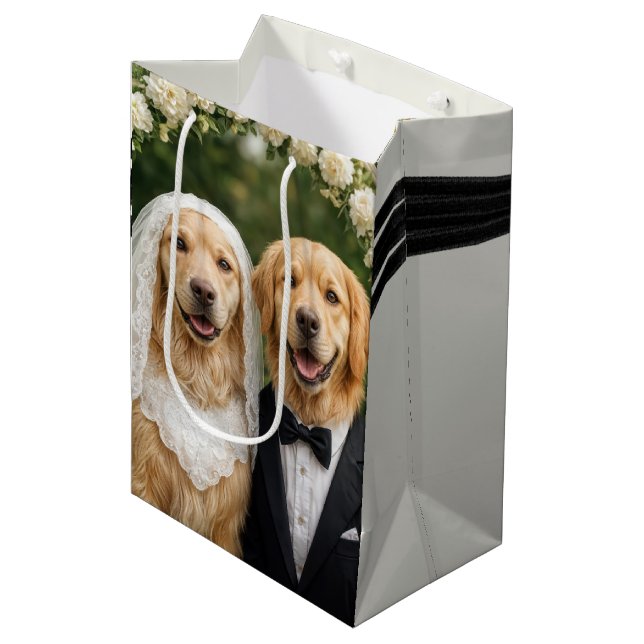 Sac Cadeau Moyen Golden Retriever Bride and Groom Portrait (Devant Angle)