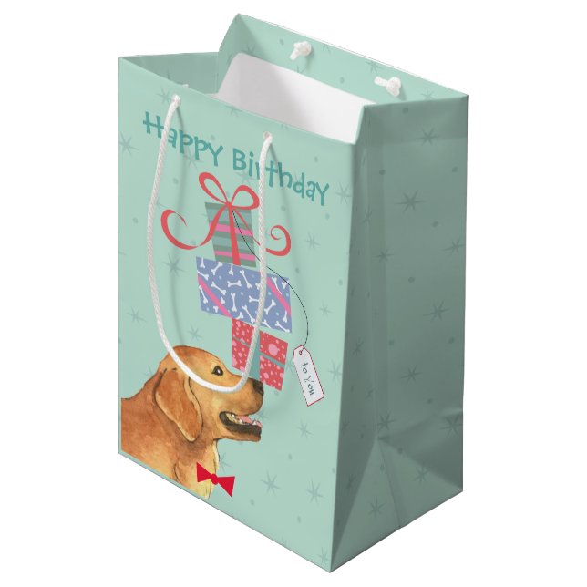 Sac Cadeau Moyen Golden retriever de cadeaux d'anniversaire (Devant Angle)