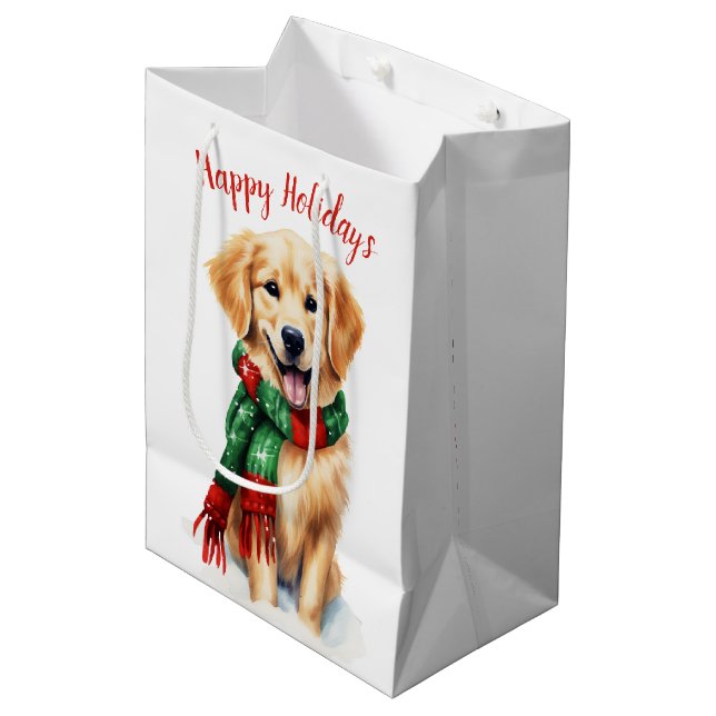 Sac Cadeau Moyen Golden Retriever de Noël (Devant Angle)