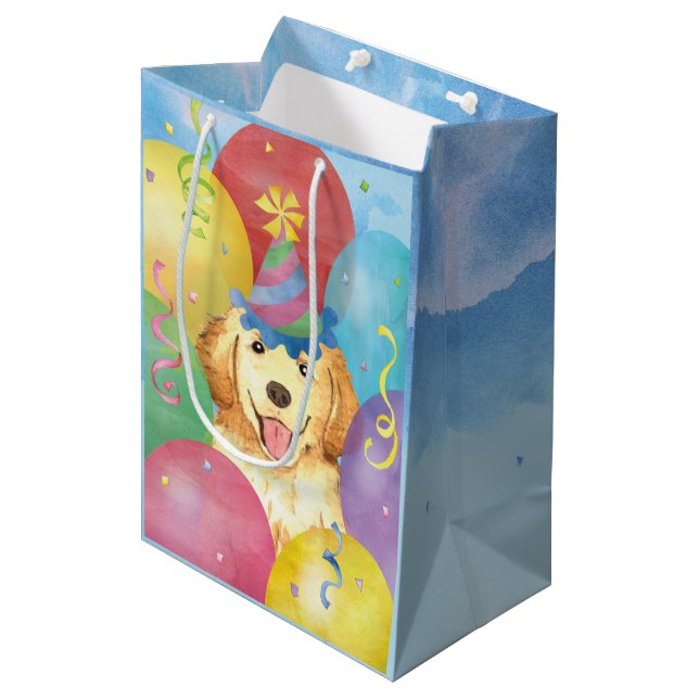 Sac Cadeau Moyen Golden Retriever des Ballets d'anniversaire (Devant Angle)