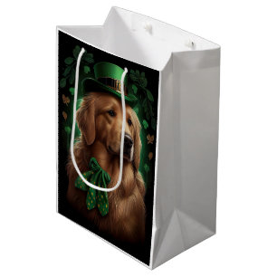Sac Cadeau Moyen Golden Retriever Dog in St. Patrick's Day