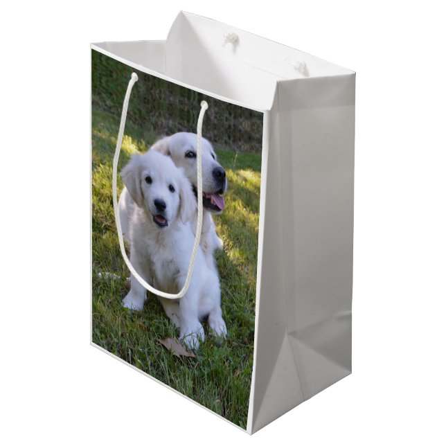 Sac Cadeau Moyen Golden Retriever maman et chiot (Devant Angle)