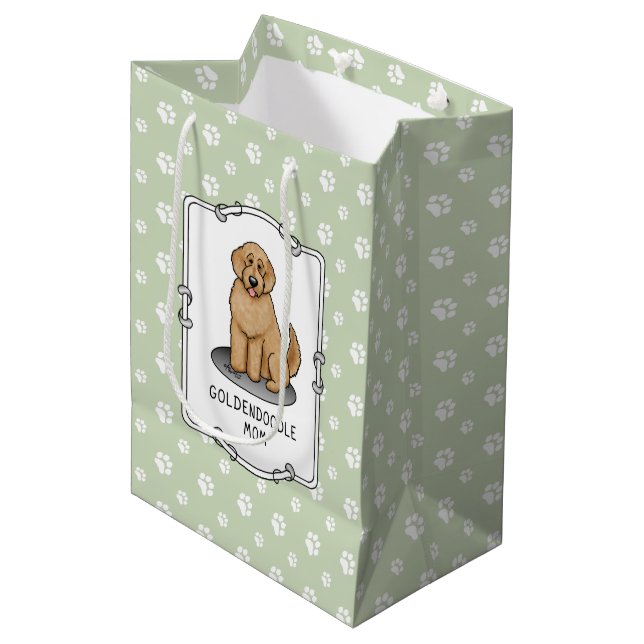 Sac Cadeau Moyen Goldendoodle Mom Doodle Mom (rouge doré) (Devant Angle)