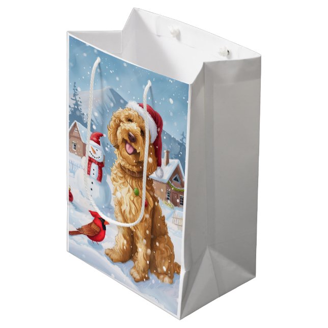 Sac Cadeau Moyen Goldendoodle Winter Wonderland Christmas Joy (Devant Angle)