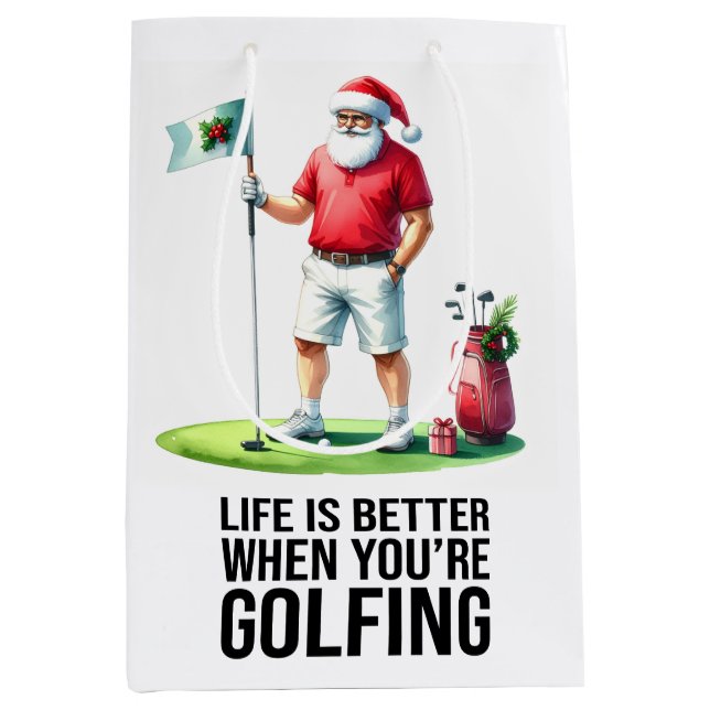 Sac Cadeau Moyen Golf Christmas themed with Santa Claus (Devant)