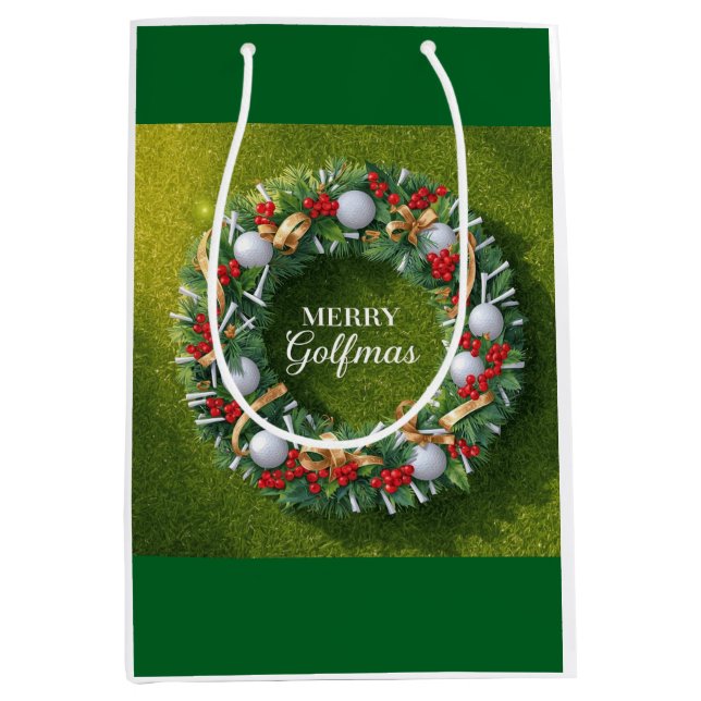 Sac Cadeau Moyen Golf Christmas themed with Wreath  (Devant)
