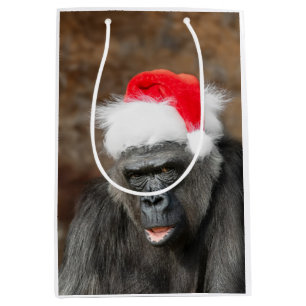 Sac Cadeau Moyen Gorilla Biddy dans un Casquette de Noël festif