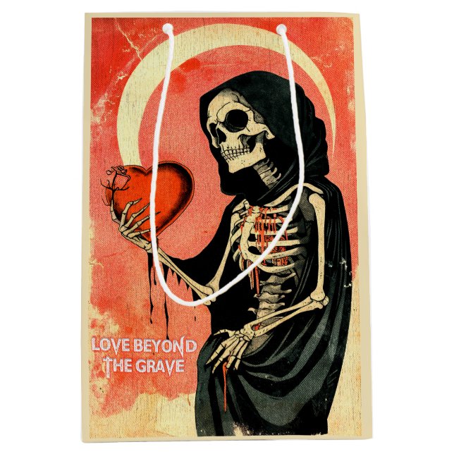 Sac Cadeau Moyen Goth Éffrayant Valentine Grim Reaper avec coeur (Devant)