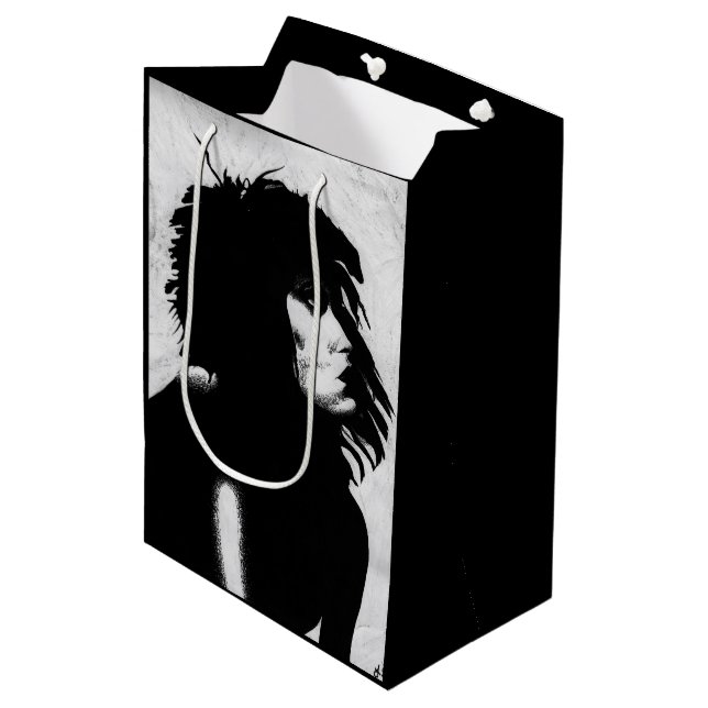 Sac Cadeau Moyen Goth Goddess Portrait original Art noir blanc (Devant Angle)