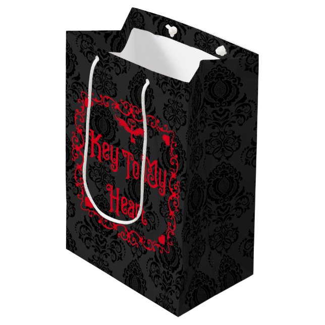 Sac Cadeau Moyen Goth Valentine Clé De Mon Coeur Rouge (Devant Angle)
