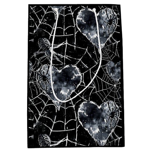 Sac Cadeau Moyen Gothique Amour Éffrayant Spider Web avec Coeurs (Devant)